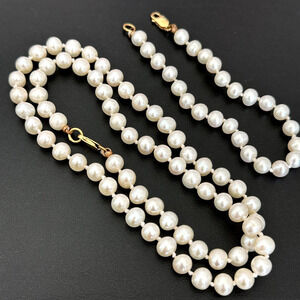 925 Sterling Silver Vermeil Genuine Hand Knotted Pearl Bracelet Necklace Set